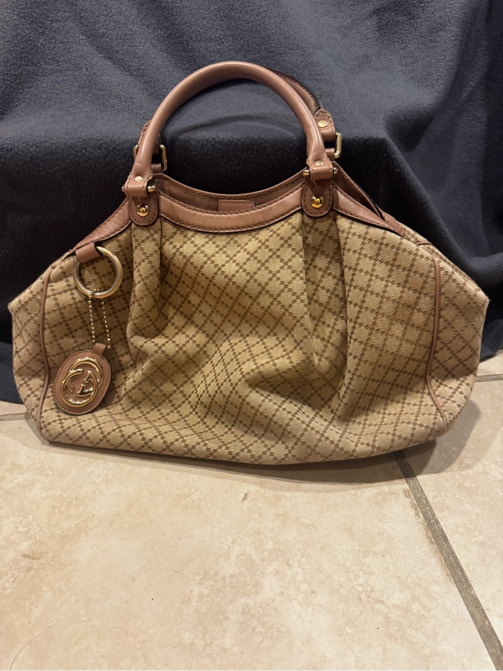 Gucci Beige and Brown Patterned Satchel with Leather Trim